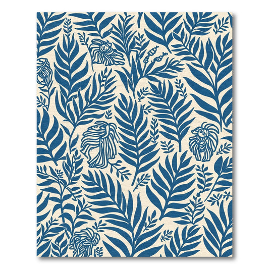 Navy Blue Fern Animal Collage Rug