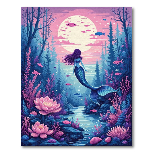 Mystical Mermaid Moonlit Lotus Forest Rug