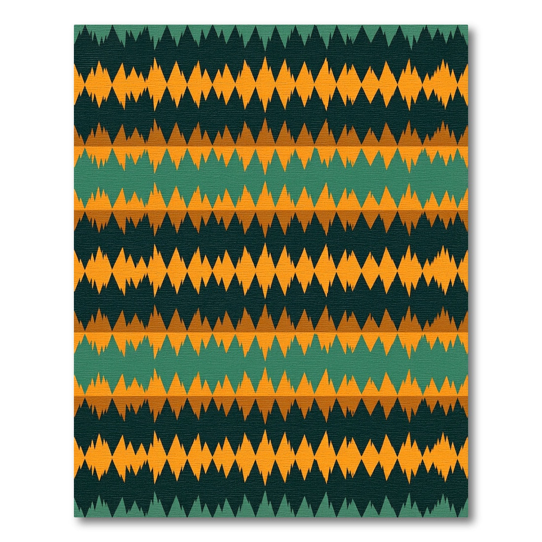 Earthy Teal and Gold Geometric Chevron Rug