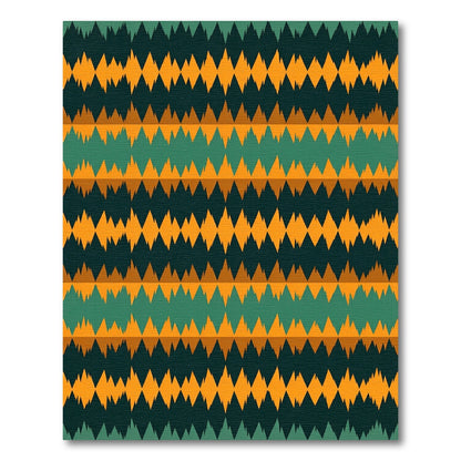 Earthy Teal and Gold Geometric Chevron Rug