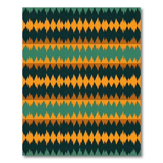 Earthy Teal and Gold Geometric Chevron Rug