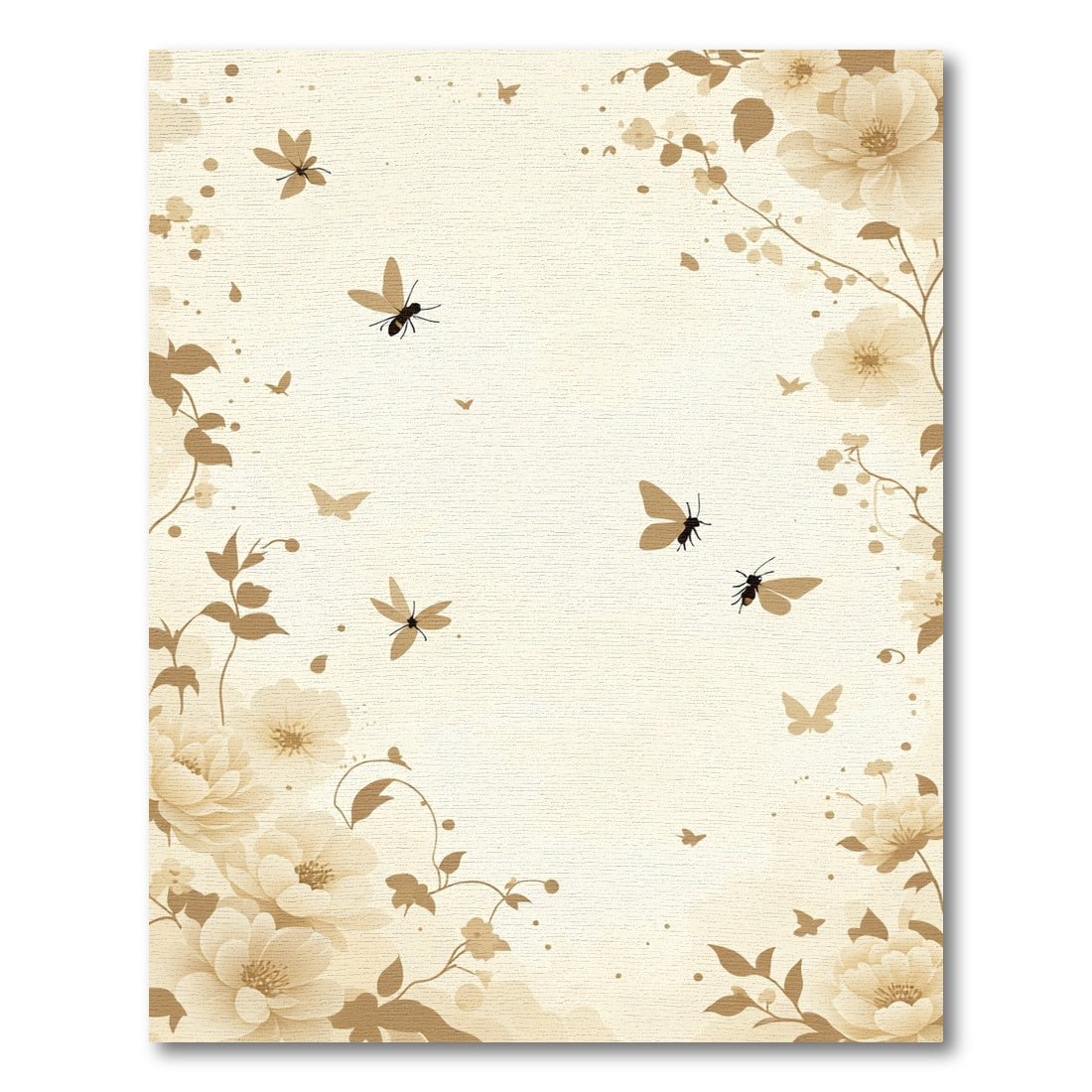 Cream Pastel Floral Butterfly Garden Rug