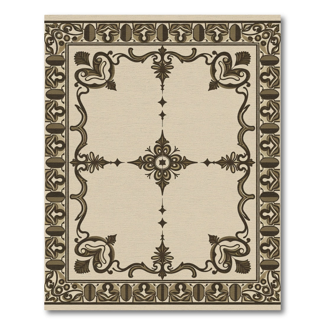 Brown and Beige Scrollwork Medallion Rug