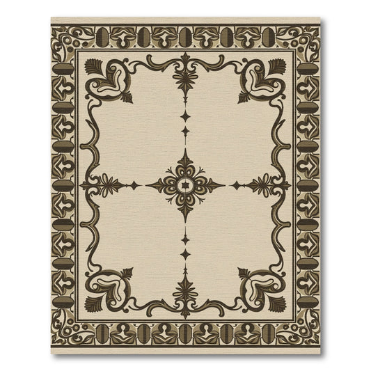 Brown and Beige Scrollwork Medallion Rug