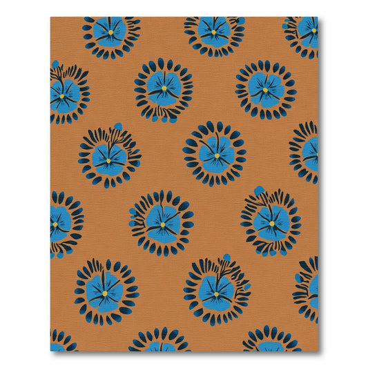 Blue Sunburst Floral Ochre Rug
