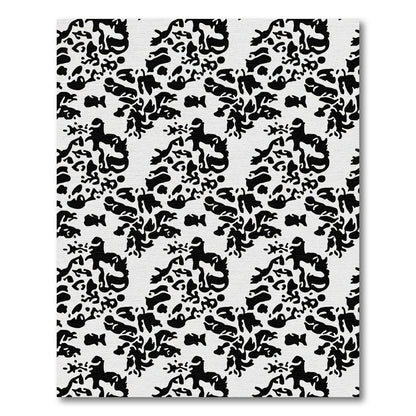 Black White Stylized Animal Collage Rug