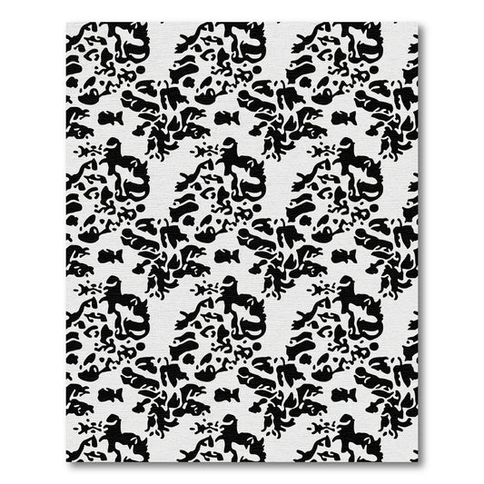 Black White Stylized Animal Collage Rug