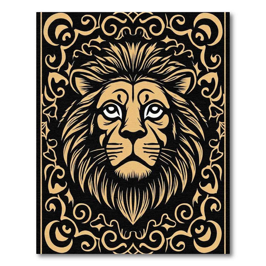 Golden Lion In Black Baroque Frame Rug