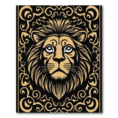 Golden Lion In Black Baroque Frame Rug