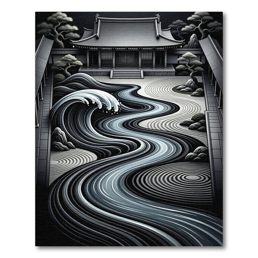 Monochromatic Zen Garden River Wave Rug