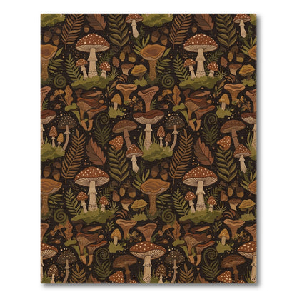 Whimsical Mushroom Fern Acorn Forest Rug