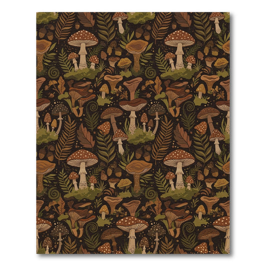 Whimsical Mushroom Fern Acorn Forest Rug