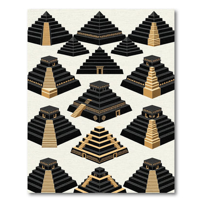 Black Gold Layered Pyramid Composition Rug