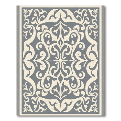 Cream and Gray Arabesque Floral Rug