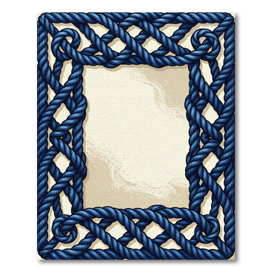 Intricate Blue Braided Rope Border Rug