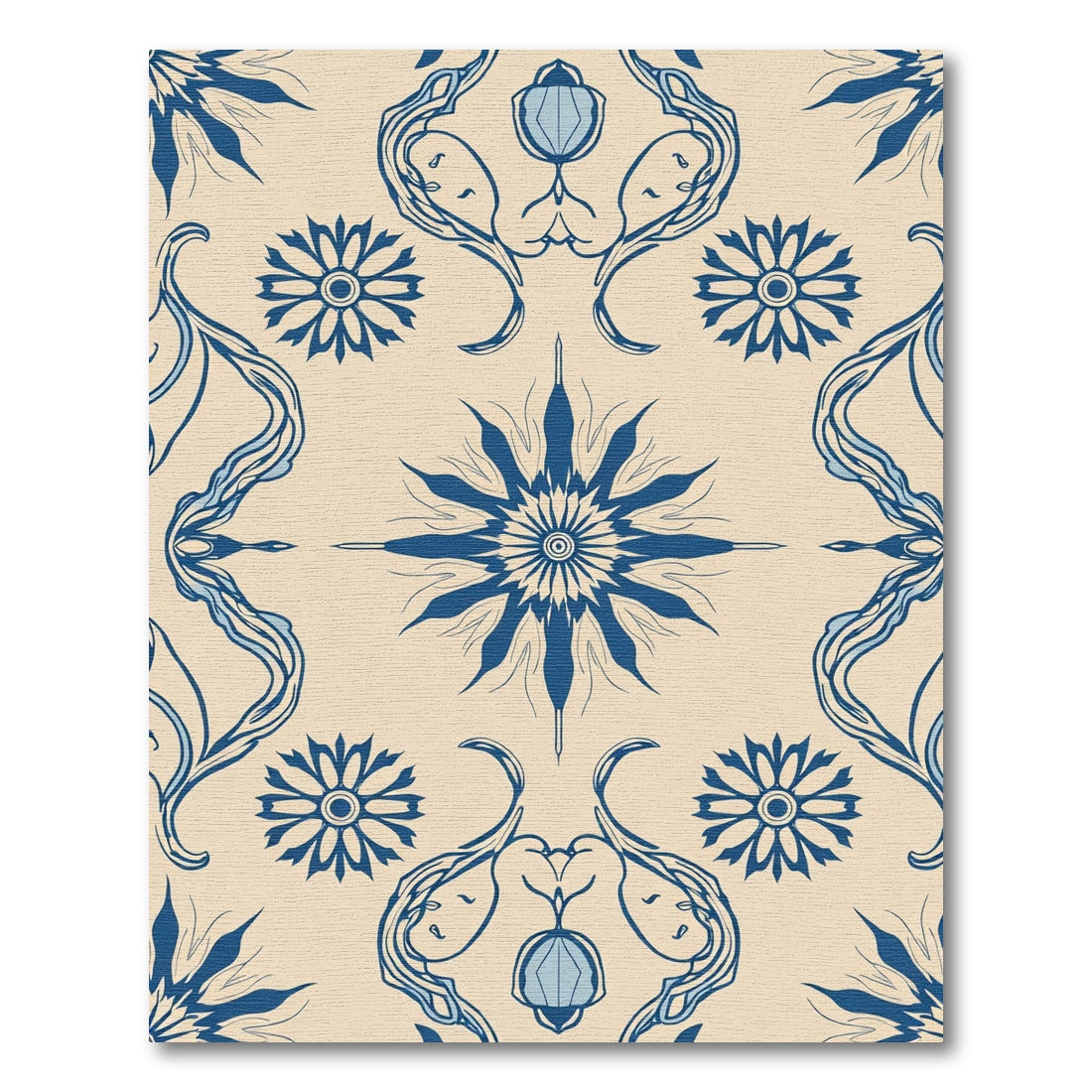 Royal Blue Floral Sunburst Cream Rug