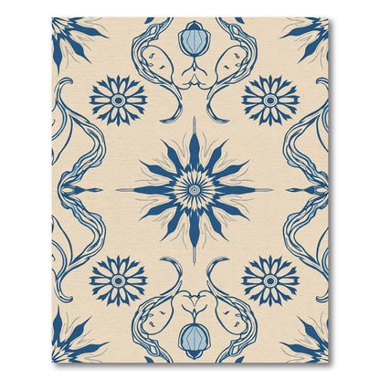 Royal Blue Floral Sunburst Cream Rug