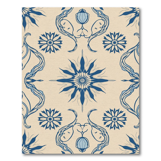 Royal Blue Floral Sunburst Cream Rug