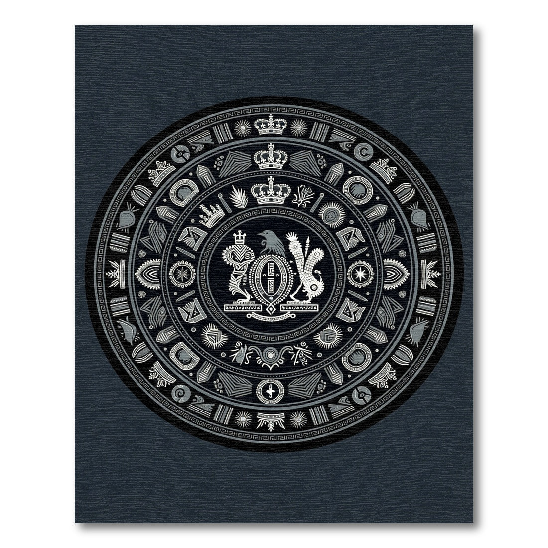 Monochromatic Circular Emblem Tribal Medallion Rug