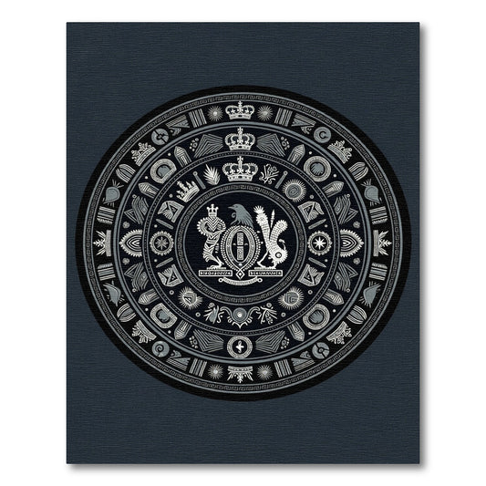 Monochromatic Circular Emblem Tribal Medallion Rug