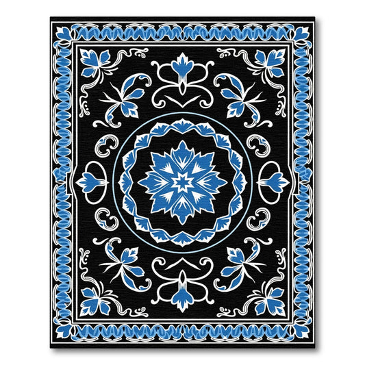 Vibrant Blue Floral Medallion Black Rug