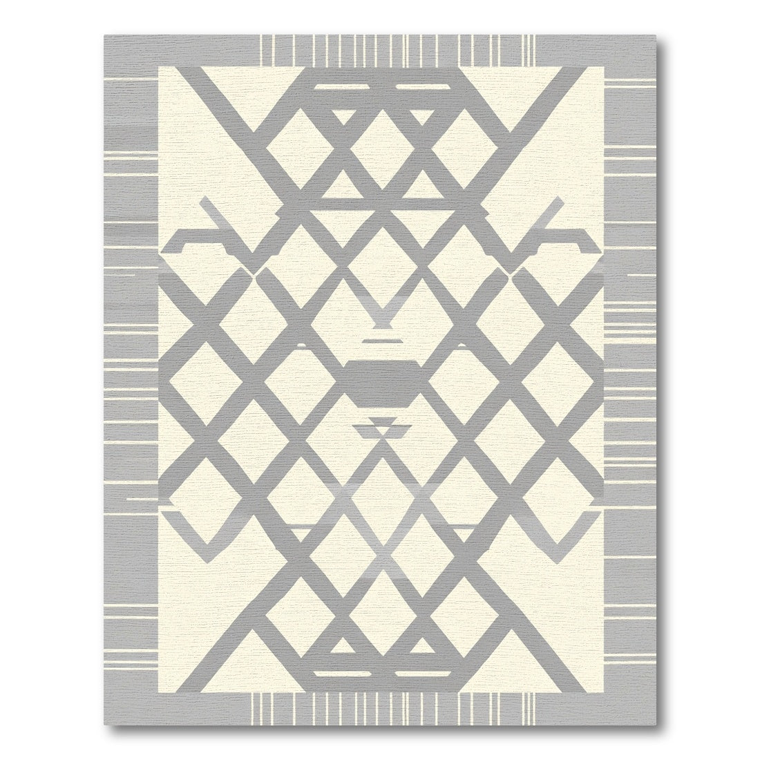 Cream Gray Diamond Lattice Geometric Rug