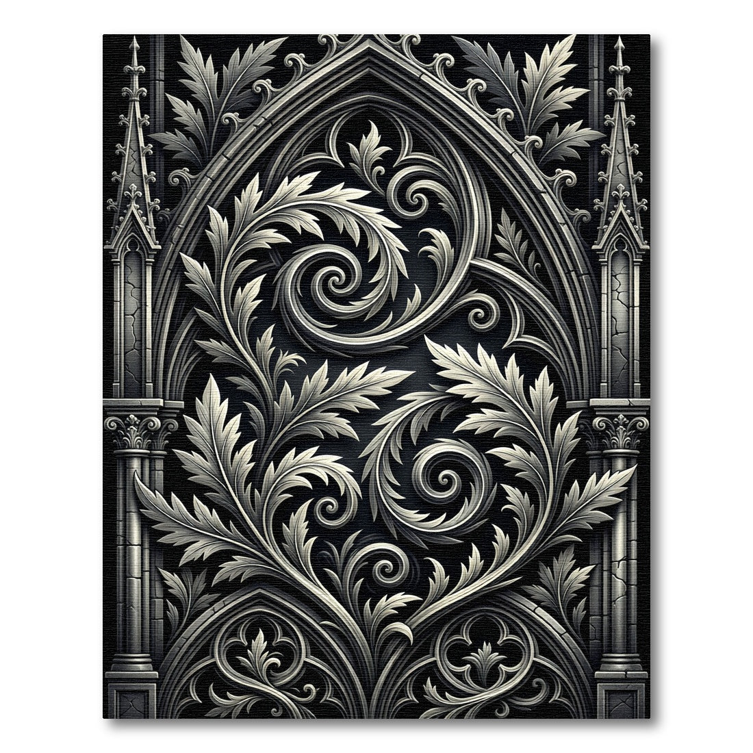 Gothic Black Silver Acanthus Swirls Rug