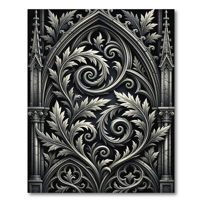Gothic Black Silver Acanthus Swirls Rug