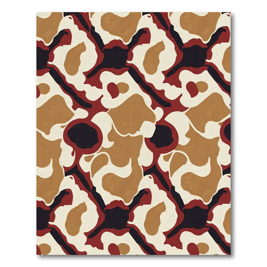 Red Black Cream Abstract Organic Shapes Rug