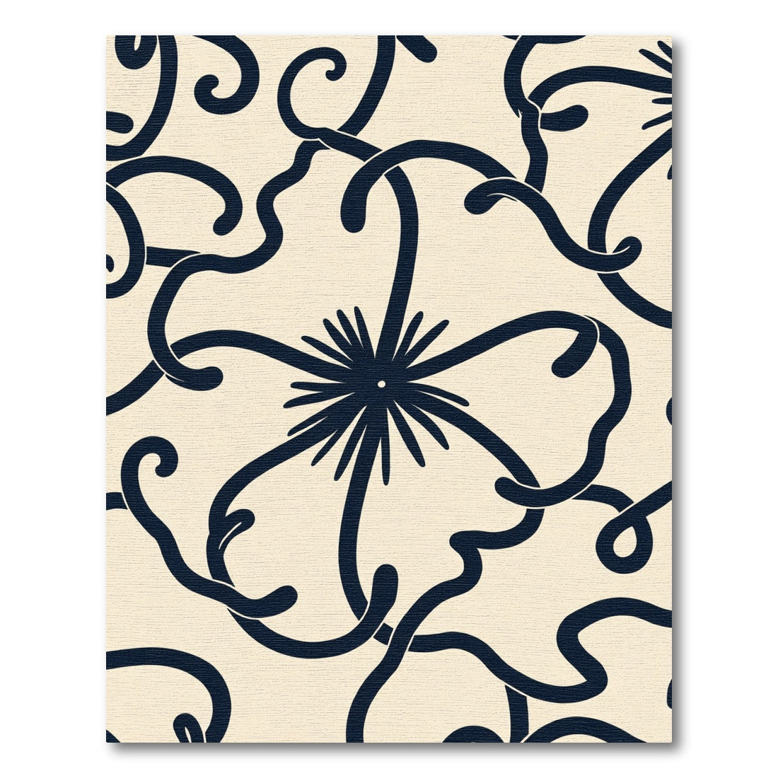 Cream Navy Swirl Floral Art Nouveau Rug