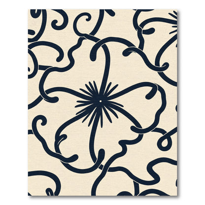 Cream Navy Swirl Floral Art Nouveau Rug
