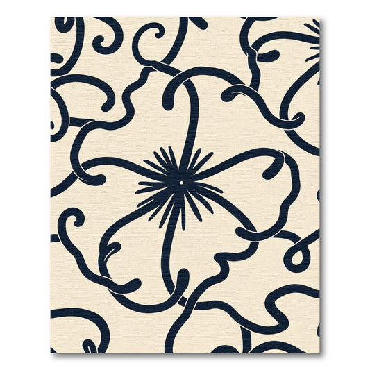 Cream Navy Swirl Floral Art Nouveau Rug