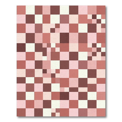 Pink Red Tonal Checkered Squares Rug