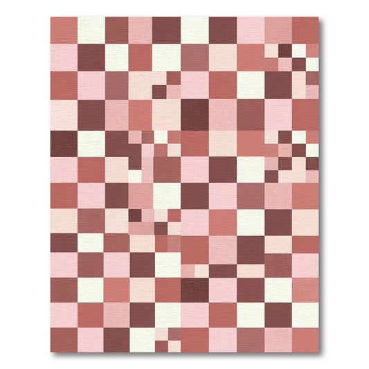 Pink Red Tonal Checkered Squares Rug