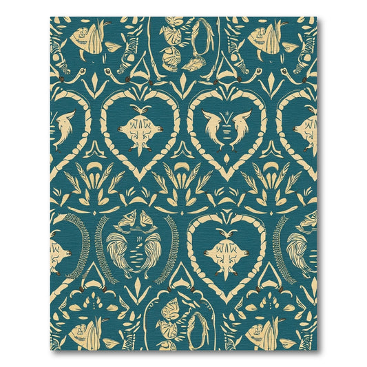 Teal Golden Heart Animal Damask Rug
