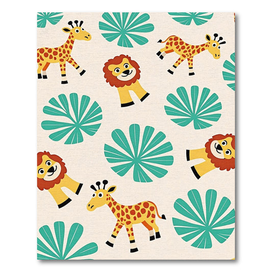 Playful Giraffe Lion Jungle Bloom Rug