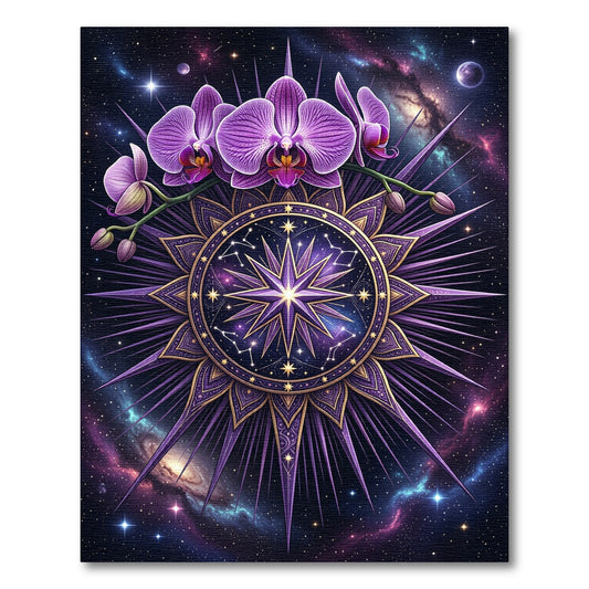 Cosmic Purple Orchid Celestial Mandala Rug