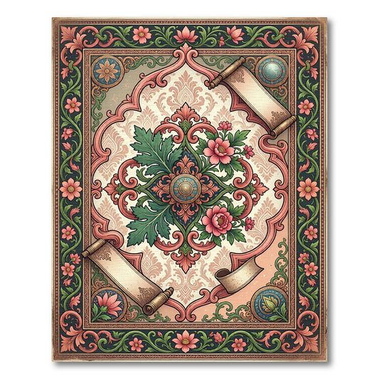 Ornate Vintage Floral Scroll Medallion Art Rug