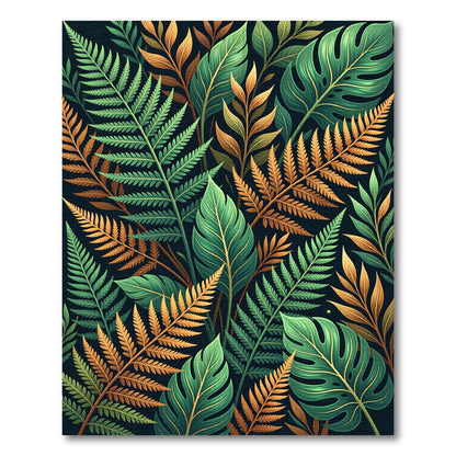 Lush Tropical Fern Golden Leaf Foliage Rug