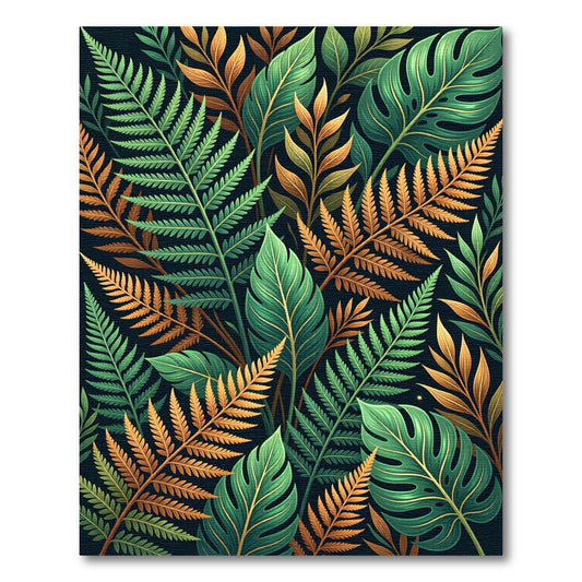 Lush Tropical Fern Golden Leaf Foliage Rug