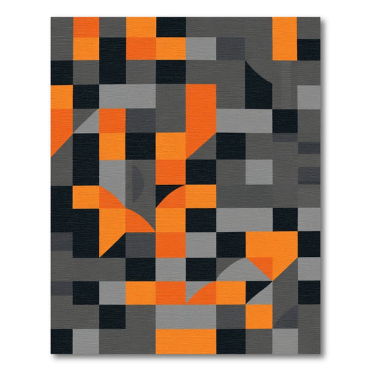 Dynamic Orange Black Geometric Blocks Rug