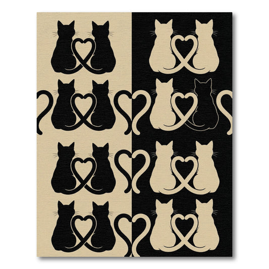 Minimalist Black and Cream Cat Heart Rug