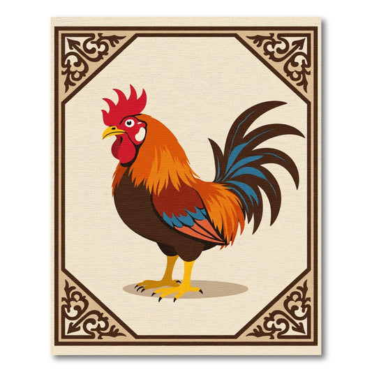 Vibrant Rooster In Filigree Frame Rug