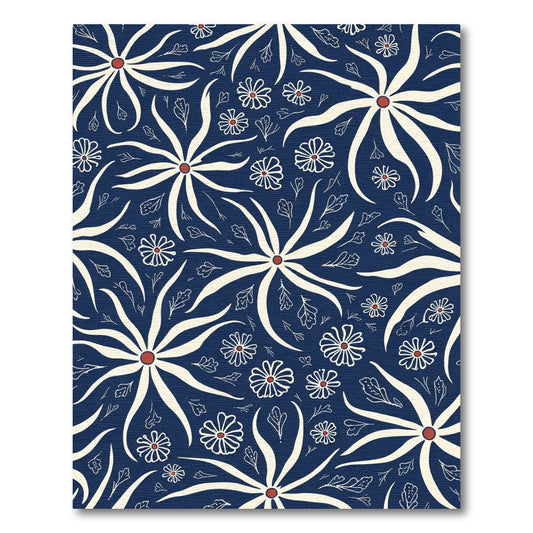 Chic Indigo White Floral Arrangement Rug