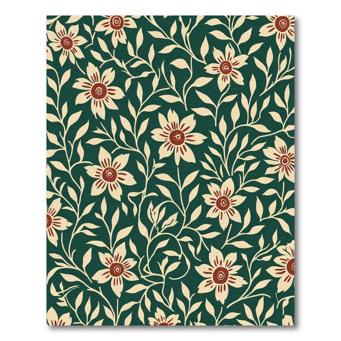 Deep Green Floral Vine Whimsical Rug