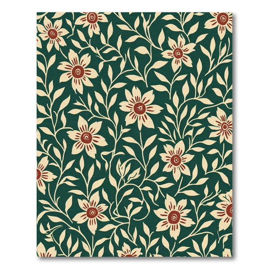 Deep Green Floral Vine Whimsical Rug