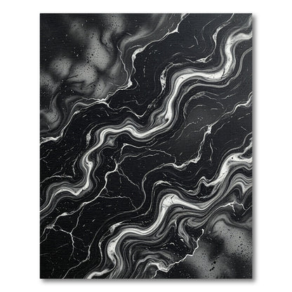 Black White Marbled Swirl Flow Rug