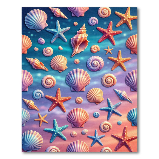Vibrant Coastal Seashells and Starfish Rug
