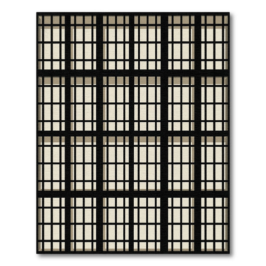 Minimalist Black and Cream Grid Rug