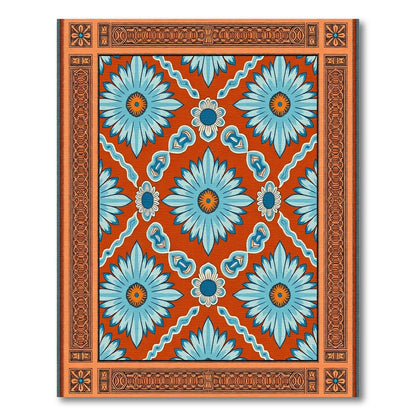 Orange Blue Floral Medallion Frame Rug